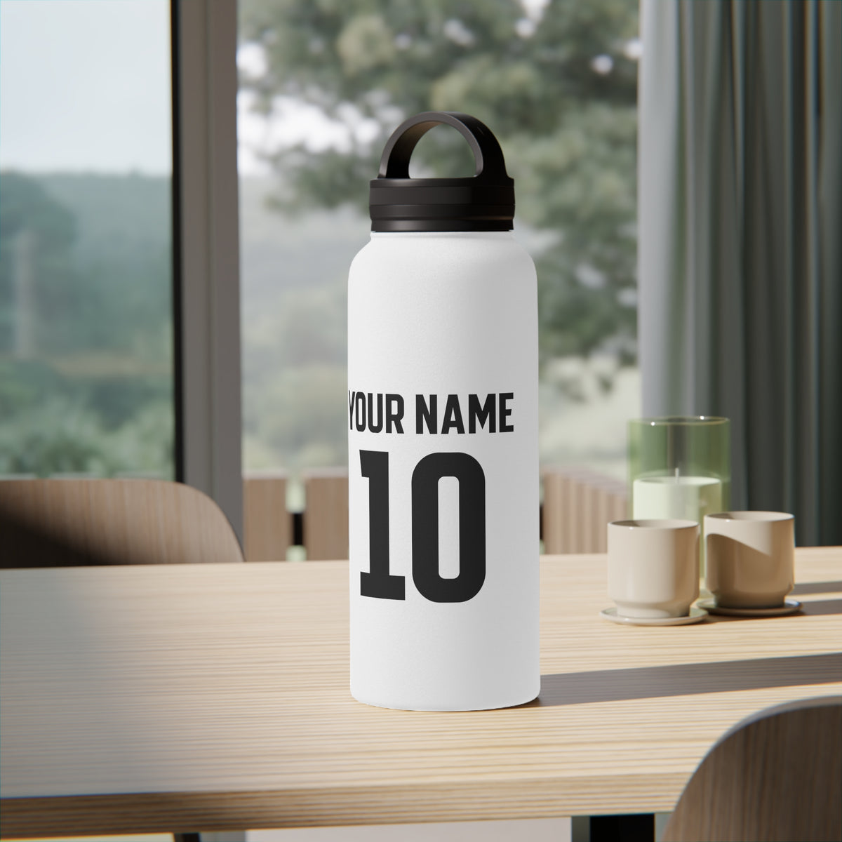 Personalized Sports Water Bottle — Custom Name & Number Stainless Steel Bottle