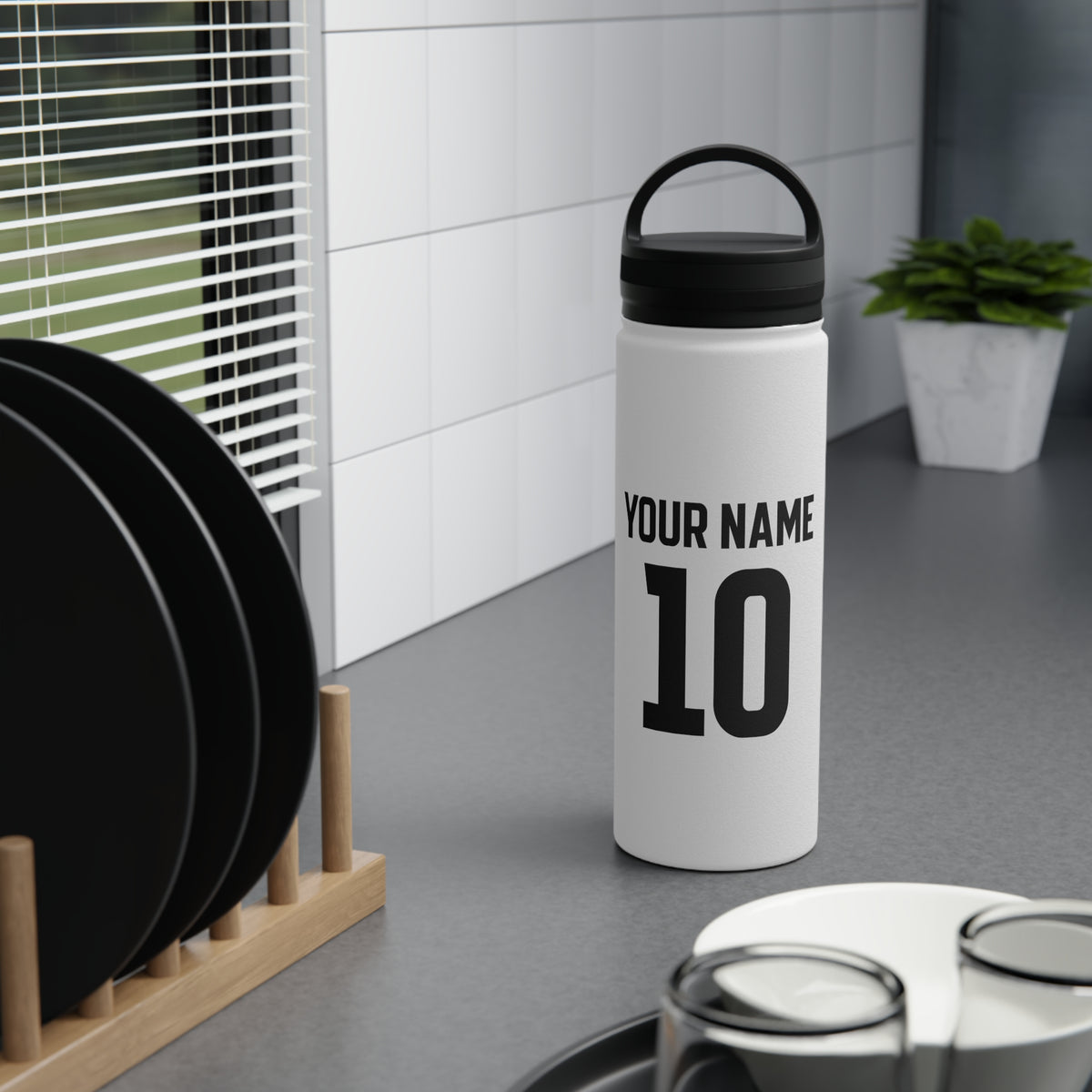 Personalized Sports Water Bottle — Custom Name & Number Stainless Steel Bottle